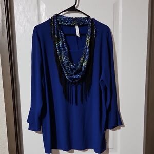 NY Collection Blue Blouse with Scarf
